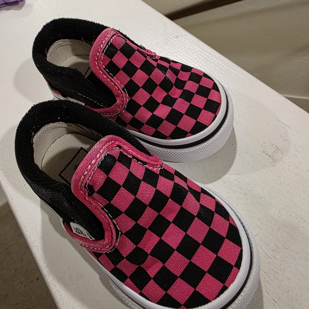Vans Pink and Black Checkered Sneakers
